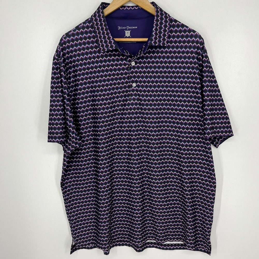Hickey Freeman Golf Mens XL Purple Geometric Honeycomb Performance Polo Shirt